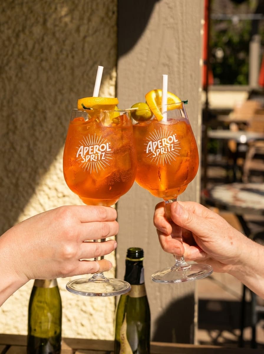 Aperol spritz on the patio for happy hour at Ottavio