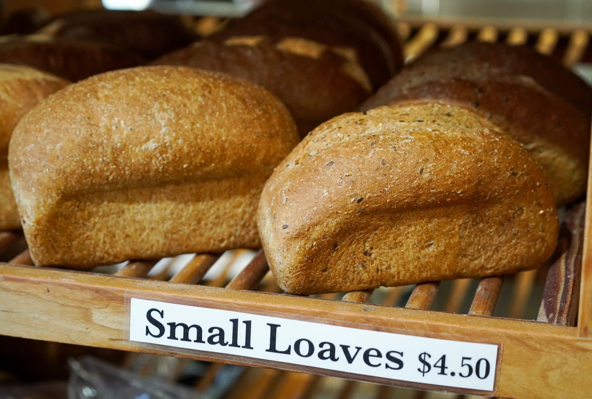 Small loaves on the bread shelf at Ottavio