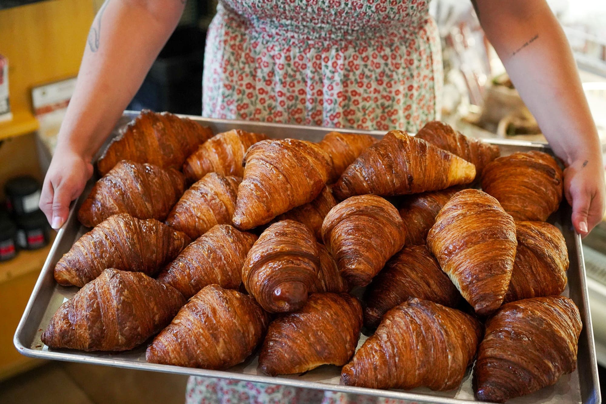 A tray of fresh-baked croissants from the Ottavio bakery